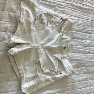 American Eagle Outfitters White Distressed Jean Shorts